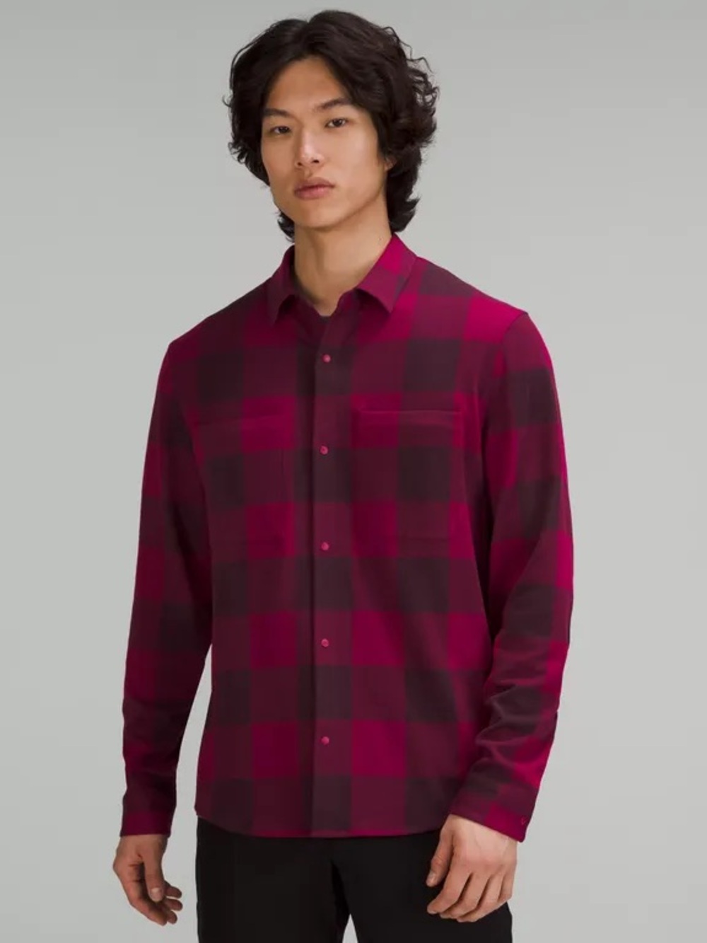 Lululemon Men’s Soft Knit Overshirt Button Down in Check Plaid Size XL